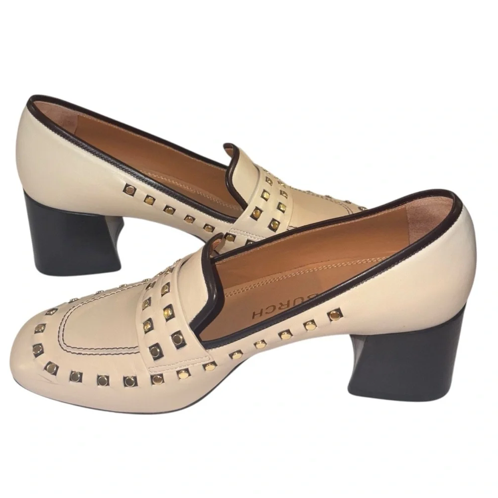 Tory Burch Studded Leather Classic 55mm Stacked Heel Loafers - Picture 4 of 7
